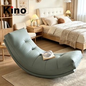 Sillón Reclinable Curvo de Cuero Kino Cat Claw, Ergonómico, Estilo Nórdico, para Dormitorio, Sala de Estar, Estudio, Balcón, Cómodo Sillón Mecedor de Madera - Product Image 1