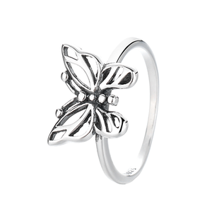 Fine Jewelry Rhodium Plated Zircon Cute Engagement Wedding Party Gift Thin Band Butterfly Ring <b>Solid</b> <b>Silver</b> 925 Women - Product Image 1
