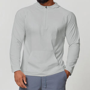 <b>Mens</b> Light <b>Grey</b> Solid Quarter Zip Hoodie Long Sleeve Casual Streetwear Activewear OEM ODM Wholesale Apparel - Product Image 5