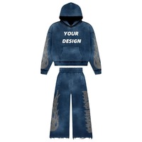 Ensemble de survêtement vintage personnalisé de haute qualité, épais, délavé à l'acide, avec strass, imprimé, pantalon de survêtement et sweat à capuche pour l'hiver