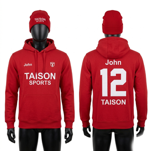 Hoodie de rugby en molleton de coton et polyester premium 320 GSM, design à panneaux noir et rouge, broderie personnalisée, impression par transfert thermique - Product Image 4
