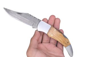 มีดราจปุตคุณภาพสูง เกรดอุตสาหกรรม เหล็กดามัสกัส มีดพับใบมีดทรงหยดน้ำ ขอบตรง ด้ามไม้ ขนาด 19 ซม. - Product Image 4