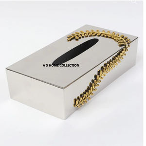 Boîte à mouchoirs de luxe en acier inoxydable carrée en laiton feuille d'or décorative pour hôtel et usage domestique - Product Image 2