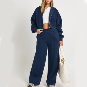 <b>Women</b> High Quality Trendy Cozy Fleece Tracksuit Outfit / Soft Brushed Fabric Comfortable Fit <b>Long</b> <b>Sleeve</b> <b>Top</b> And Matching Pants - Product Image 5