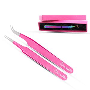 Ensemble de pinces à cils rose vif, pinces à cils volumineuses à prise lisse, pinces à cils de haute précision, outils à cils avec emballage - Product Image 1