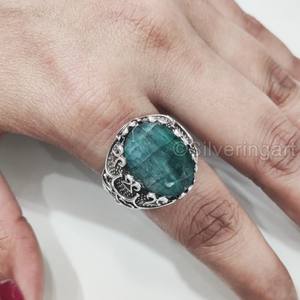 Anillo de Plata de Ley 925 para Hombre al por Mayor con Esmeralda Natural y Corindón, Gema del Mes de Mayo, Todos los Tamaños, Joyería Gitana de Navidad - Product Image 5