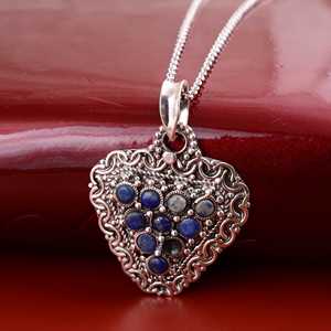 Silver-Plated White Copper Inlaid Moonstone <b>Heart</b> Pendant with Marquise Cut Diamond Natural Gray Ginkgo <b>Heart</b> Gemstone Pendant - Product Image 1