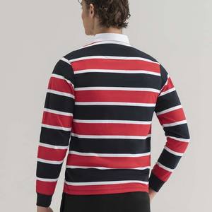 เสื้อรักบี้แขนยาวผ้าโพลีเอสเตอร์เนื้อนุ่ม คอติดกระดุม ลายทางตัดสี ผลิตจากโรงงานโดยตรง ขายดี รับสั่งทำตามแบบ - Product Image 2