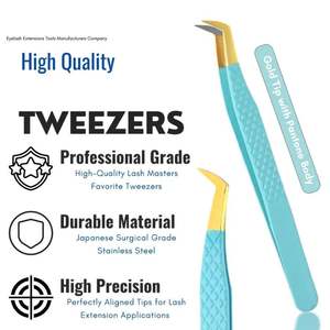 แหนบต่อขนตาปลายแหลมสแตนเลสสีทองและสีเทอร์ควอยซ์สำหรับมืออาชีพ - Product Image 4