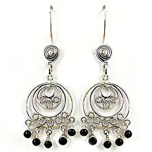 925 <b>Silver</b> Black Onyx Dangle <b>Chandelier</b> Earrings for Women Fashion Jewelry Accessory - Product Image 1