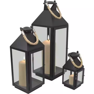 Lanterne en métal noir Bougeoir en fer et acier pour la décoration intérieure de la maison et du mariage Matériau en verre par décor impex - Product Image 1
