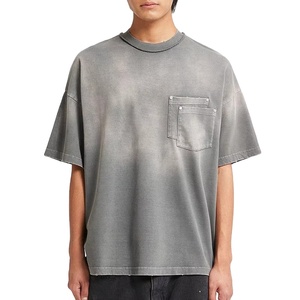 Camisetas lavadas con ácido con logotipo personalizado Vintage, camisetas extragrandes de algodón pesado de alta calidad, camiseta desgastada con doble bolsillo para hombre - Product Image 1