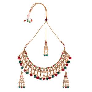 Bijoux indiens Collier ras du cou Maang Tikka Boucles d'oreilles Bollywood Mariage Cristal Kundan Collier Boucles d'oreilles Tête Chaîne Ensemble - Product Image 3