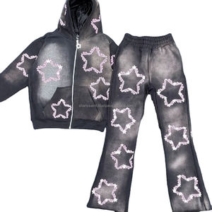 Sun Faded Joggers Distressed Men Faded Acid Sun Wash Set Pantalones de chándal bordados DTG Logo Hoodie Sweatsuit Pantalones acampanados Chándal - Product Image 6