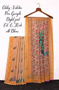 Saris en soie Georgette Pallu à impression numérique traditionnelle avec chemisier - Product Image 4