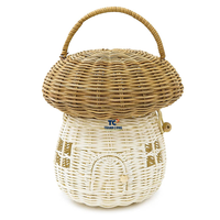Haute qualité rotin champignon mignon maison de poupée panier de rangement enfants jouets rotin champignon panier
