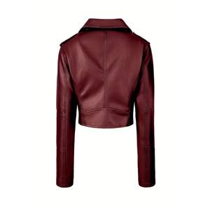Automne hiver polyvalent couleur unie femmes moto Style PU veste en cuir mode revers fermeture éclair femme à manches longues vestes - Product Image 4