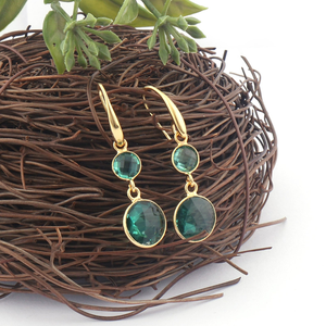 Pendientes de Mujer Chapados en Oro, Forma Redonda, Apatita, Cuarzo, Doble Piedra, Pendientes Colgantes, Joyería de Moda Femenina al por Mayor - Product Image 4