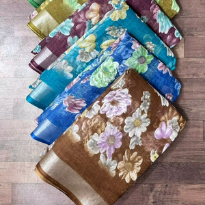 Saree en coton imprimé coupé 6 mètres de tissu lilen utiliser un saree - Product Image 4