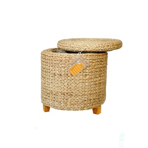 Venta al por mayor 100% SILLA DE jacinto de agua natural respetuosa con el medio ambiente flexible silla otomana Estilo Vintage cajas de almacenamiento para el hogar contenedores - Product Image 3