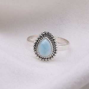 Natural Larimar Ring 925 Sterling <b>Silver</b> Pear Shape Gemstone Handmade Jewelry Elegant Gift For Women - Product Image 2