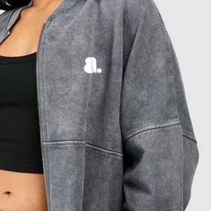 2 piezas Vintage Acid Wash 2 en 1 Heavyweight Winter Zip Up Hoodie para mujer 100% algodón - Product Image 6