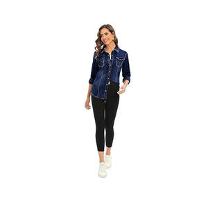Chaqueta vaquera de mujer de fabricante personalizado OEM-Diseño de botón de estilo casual de algodón ligero de manga larga con 2 bolsillos verano - Product Image 4