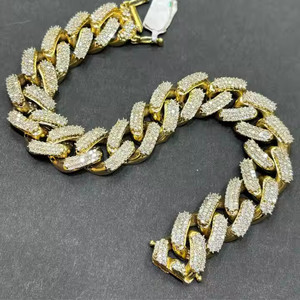 Alta calidad 16mm/7 pulgadas plata Moissanite Hip Hop Iced Rock Street cadena pulsera finos colgantes encantos venta al por mayor joyería de oro - Product Image 1