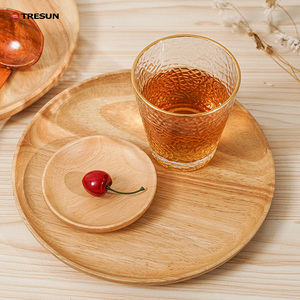 Ensemble de 7 assiettes rondes de luxe en bois de hêtre – Plateaux de service empilables – Vaisselle en bois naturel écologique - Product Image 5