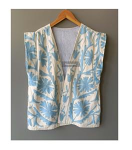 Suzani-Chaqueta blanca de algodón sin mangas, abrigo Floral, Chaqueta corta bordada - Product Image 1