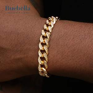 10mm Iced Out 18K chapado en oro amarillo 925 Sterling Silver Iced Clasp Miami Cuban Link Bracelet para hombres - Product Image 1