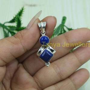 Collier avec pendentif en lapis-lazuli bleu naturel, pendentif en argent sterling 925, grand bijou en lapis-lazuli, cadeau pour femme - Product Image 2