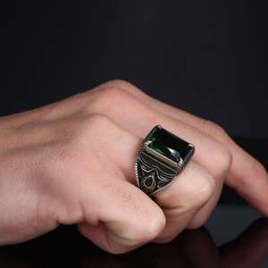 Bague pour homme en argent sterling 925 de haute qualité, style ottoman, Azuris VALKH1865, pierre naturelle de Turquie, bijoux de mode - Product Image 3