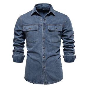 Moda hombres Denim Jeans camisa Casual otoño manga larga Slim Fit algodón camisas de los hombres - Product Image 5