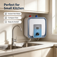 Calentador de Agua Eléctrico de 8L para Debajo del Fregadero, 1500W, Calentamiento Rápido, Carcasa de Plástico, Uso Doméstico, Compatible con OEM, ODM, CKD
