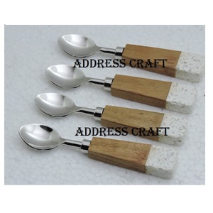 Ensembles de cuillères à dîner en acier inoxydable best-seller manche en résine marbrée décor de table à café et crème glacée ustensiles de cuisine pour fêtes d'anniversaire - Product Image 5