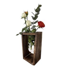 Jarrón de madera y vidrio hecho a mano con diseño rústico, ideal para flores frescas, decoración moderna para mesa de hogar, centro de mesa minimalista para interiores. - Product Image 4
