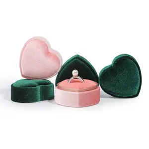 Custom Wholesale Pink Couple Valentines Heart Velvet Pendant Ring Trinket Gift Jewelry Box