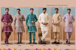 Ensemble Koti Kurta de fête exclusif pour hommes avec fond assorti pour les mariages de Diwali et autres occasions traditionnelles - Product Image 6