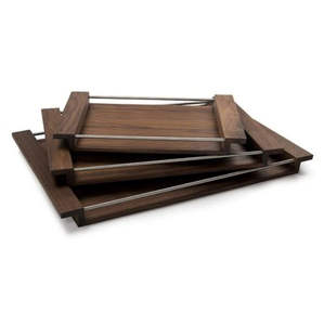 Plateau de service design en bois naturel ensemble de 3 pièces aspect naturel décoratif Technologie artisanale - Product Image 3