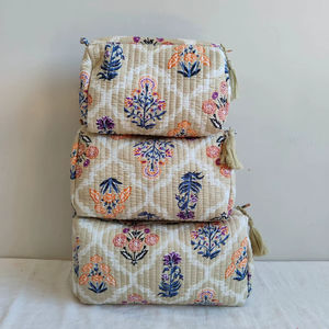 Set Of 3 Cotton Quilted Makeup <b>Bag</b> & <b>Organizer</b> Cotton Toiletry Case <b>Travel</b> <b>Bag</b> Floral Print Makeup <b>Bag</b> Toiletries <b>Organizer</b> <b>Bag</b> - Product Image 1