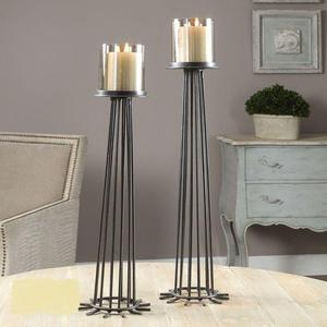 Portavelas elegante de alta calidad, hecho a mano, vidrio negro, alambre de hierro, luz de té, soporte de suelo, tarro de vela de Metal clásico para el hogar - Product Image 4