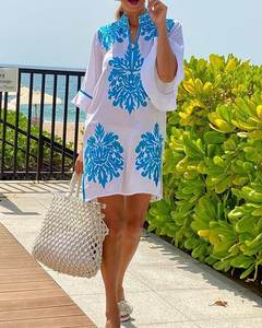 Mini vestido bohemio para mujer, manga larga, cuello en V profundo, bordado Floral libre, estilo Vyshyvanka, fiestas, algodón, diseñador Ucraniano - Product Image 5