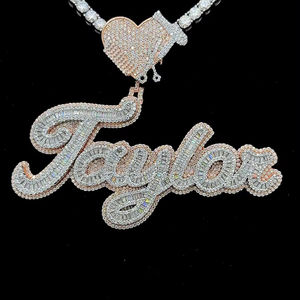Nuevo nombre personalizado Baguette piedra grandes letras grandes Hip Hop colgante oro rosa y plata Bling Moissanite hombres Hip Hop colgante joyería - Product Image 1