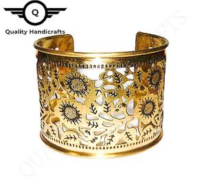 Bracelet en laiton plaqué or de haute qualité à large bordure, style classique, artisanat indien, cadeaux de mariage pour femmes - Product Image 5