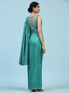 New 2023 Designer Saree for <b>Women</b> New Collection Satin Saree Blouse With Flower <b>Brooch</b> and Embroidery Work Worldwide Supplier - Product Image 4