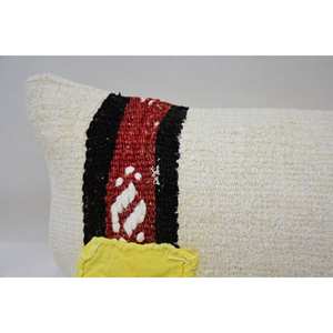 Beige Wool Kilim 18x18 Inch Luxury <b>Bolster</b> <b>Pillow</b> Vintage Rectangle Suzani Woven Non-Slip Eco-Friendly Removable Washable Decor - Product Image 2