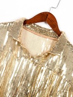 Veste à sequins à franges Fermeture éclair Automne Hiver Streetwear Rock Bf Rétro Manches longues Argenté Réfléchissant Manteau Femme Vêtement d'extérieur