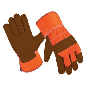 Heavy Duty Canadian Leather Gloves XL Size Fluorescent Back Rubberized Cuff Cowhide Grain Safety Hand Protection Cotton <b>Liner</b> - Product Image 4