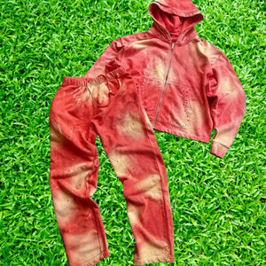 Meilleure vente Ensemble de pantalons de survêtement à capuche pour hommes avec broderie en détresse strass personnalisé Vintage Sun Faded Acid Wash Tracksuits Hooded - Product Image 6